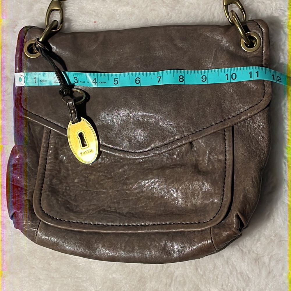 FOSSIL long live vintage grey brown olive distressed flap crossbody bag - Picture 13 of 15